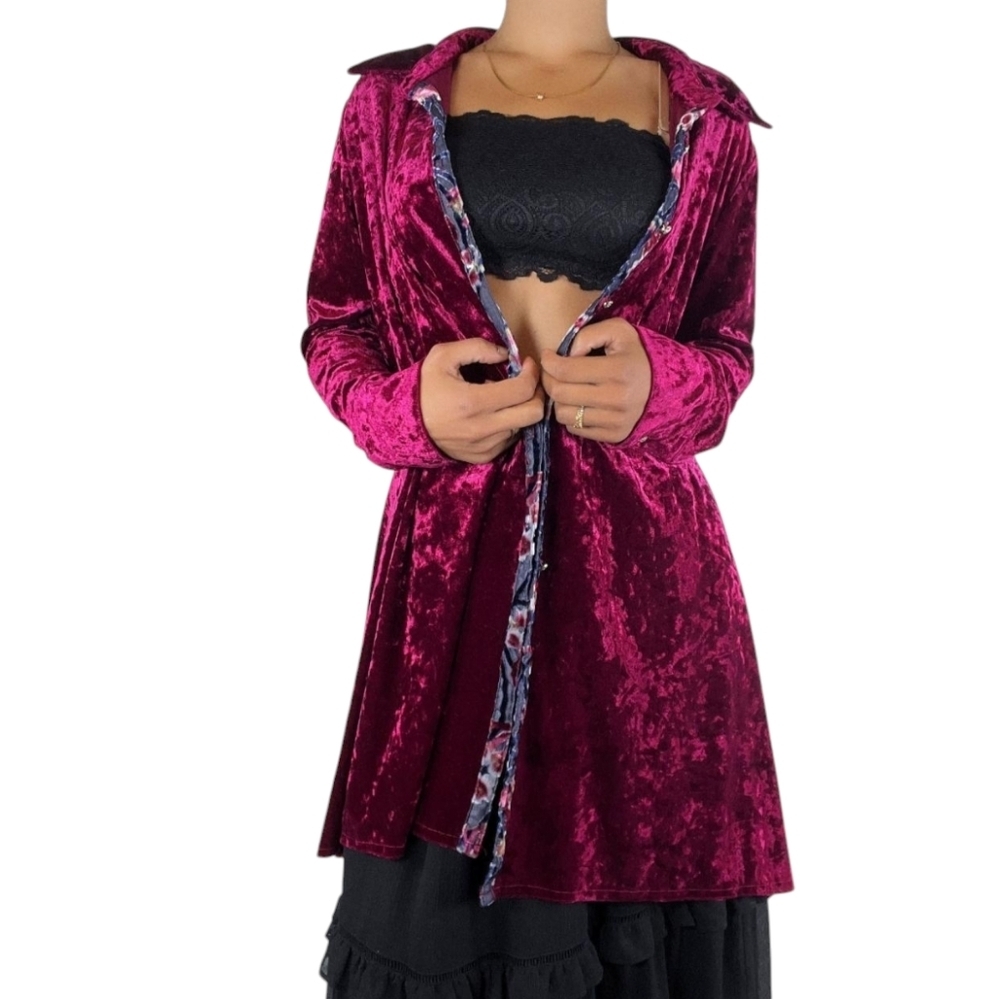 Anthropologie Womens XL Crushed Velvet Burnout Whimsigoth Dark Romantic Cardigan
